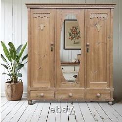 Large Antique Dutch European Pine Hall Cupboard Knockdown Wardrobe