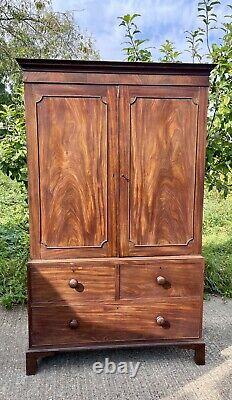 Large Antique Mahogany Regency Style Linen Press/ Bedroom Cupboard Bedroom Store