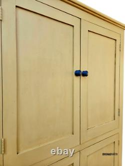 Large Antique Pine Housekeepers Linen Cupboard Mustard Yellow