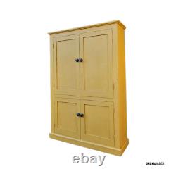 Large Antique Pine Housekeepers Linen Cupboard Mustard Yellow