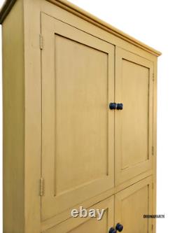 Large Antique Pine Housekeepers Linen Cupboard Mustard Yellow