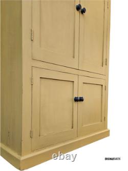 Large Antique Pine Housekeepers Linen Cupboard Mustard Yellow