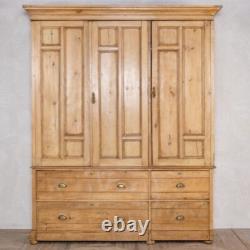 Large Antique Pine Housekeepers Storage Cupboard With Doors And Internal Shelves