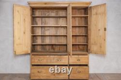 Large Antique Pine Housekeepers Storage Cupboard With Doors And Internal Shelves
