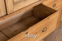 Large Antique Pine Housekeepers Storage Cupboard With Doors And Internal Shelves