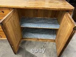 Large Antique Pitch Pine Shop Cabinet With Drawers And Cupboard