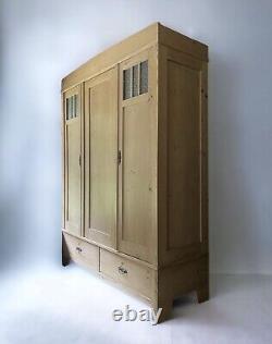 Large Antique Victorian European Pine Hall Cupboard Knockdown Wardrobe