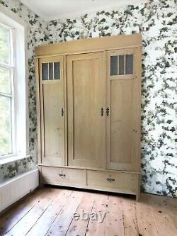 Large Antique Victorian European Pine Hall Cupboard Knockdown Wardrobe