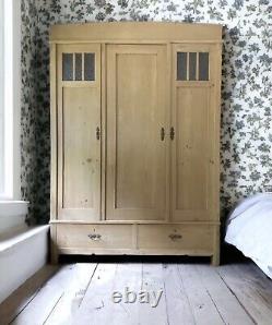 Large Antique Victorian European Pine Hall Cupboard Knockdown Wardrobe