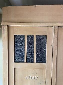 Large Antique Victorian European Pine Hall Cupboard Knockdown Wardrobe