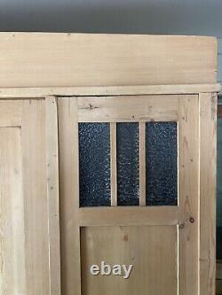 Large Antique Victorian European Pine Hall Cupboard Knockdown Wardrobe