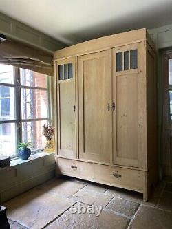 Large Antique Victorian European Pine Hall Cupboard Knockdown Wardrobe