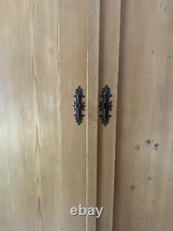 Large Antique Victorian European Pine Hall Cupboard Knockdown Wardrobe