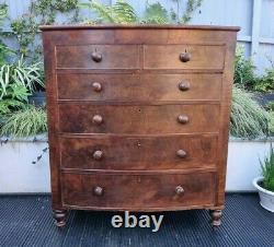 Large Antique Victorian Mahogany Bow Front Chest of Drawers Secret Drawer Bun