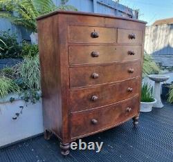 Large Antique Victorian Mahogany Bow Front Chest of Drawers Secret Drawer Bun