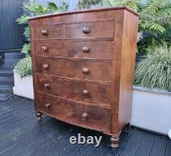 Large Antique Victorian Mahogany Bow Front Chest of Drawers Secret Drawer Bun