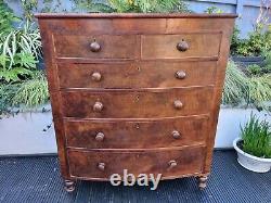 Large Antique Victorian Mahogany Bow Front Chest of Drawers Secret Drawer Bun