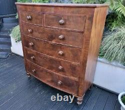 Large Antique Victorian Mahogany Bow Front Chest of Drawers Secret Drawer Bun
