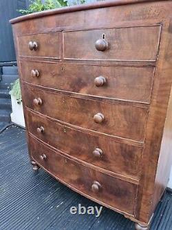 Large Antique Victorian Mahogany Bow Front Chest of Drawers Secret Drawer Bun