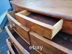 Large Antique Victorian Mahogany Bow Front Chest of Drawers Secret Drawer Bun