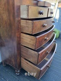 Large Antique Victorian Mahogany Bow Front Chest of Drawers Secret Drawer Bun