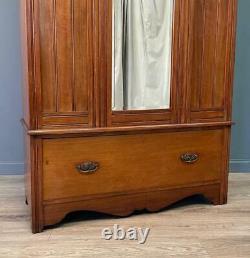 Large Antique Victorian Walnut Mirror Door Wardrobe With Base Drawer