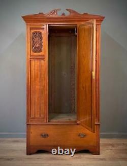 Large Antique Victorian Walnut Mirror Door Wardrobe With Base Drawer