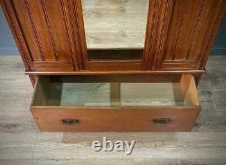 Large Antique Victorian Walnut Mirror Door Wardrobe With Base Drawer