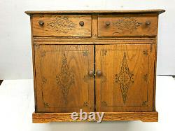 Large Antique circa (1895) 2 Drawer 2 Door Golden Oak Wood Spice Box Cabinet