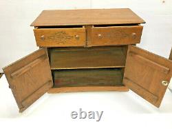 Large Antique circa (1895) 2 Drawer 2 Door Golden Oak Wood Spice Box Cabinet