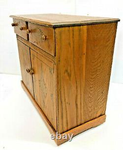 Large Antique circa (1895) 2 Drawer 2 Door Golden Oak Wood Spice Box Cabinet