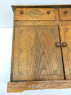 Large Antique circa (1895) 2 Drawer 2 Door Golden Oak Wood Spice Box Cabinet