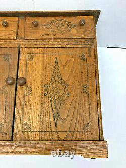 Large Antique circa (1895) 2 Drawer 2 Door Golden Oak Wood Spice Box Cabinet