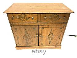 Large Antique circa (1895) 2 Drawer 2 Door Golden Oak Wood Spice Box Cabinet