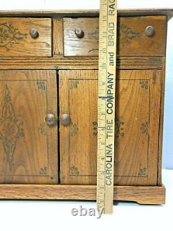 Large Antique circa (1895) 2 Drawer 2 Door Golden Oak Wood Spice Box Cabinet
