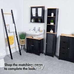 Large Bathroom Cabinet Black Wooden Storage Cupboard Unit 1 Door 4 Drawers NEW