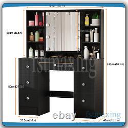 Large Black Dressing Table With LED Mirror &Push-To-Open Door Vanity Makeup Desk