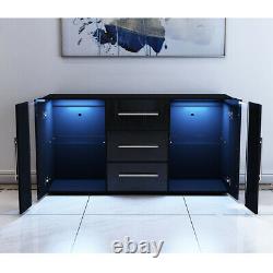 Large Black Storage Cabinet High Gloss Sideboard 2 Doors & 3 Drawers TV Unit LED