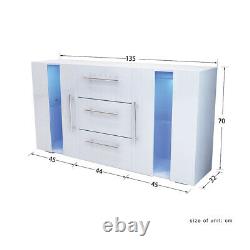 Large Cabinet TV Unit Sideboard High Gloss White 2 Doors 3 Drawers, RGB LED