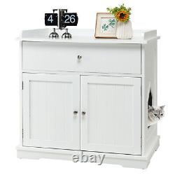 Large Cat Litter Box Enclosure Hidden Cat Washroom Furniture With Drawer & 2 Doors