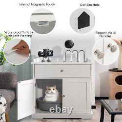 Large Cat Litter Box Enclosure Hidden Cat Washroom Furniture With Drawer & 2 Doors