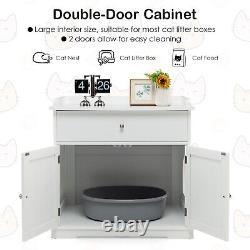 Large Cat Litter Box Enclosure Hidden Cat Washroom Furniture With Drawer & 2 Doors