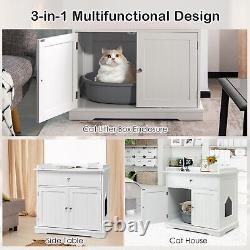 Large Cat Litter Box Enclosure Hidden Cat Washroom Furniture With Drawer & 2 Doors