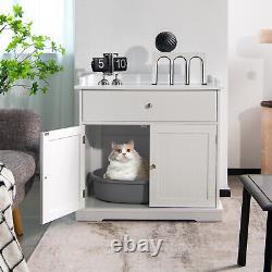 Large Cat Litter Box Enclosure Hidden Cat Washroom Furniture With Drawer & 2 Doors