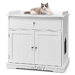 Large Cat Litter Box Enclosure Hidden Cat Washroom Furniture With Drawer & 2 Doors