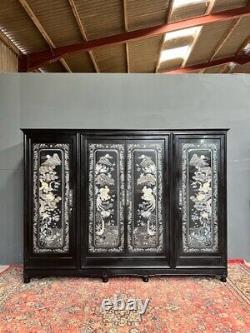 Large Chinese Wardrobe / Oriental Four Door Wardrobe / Chinoiserie Wardrobe