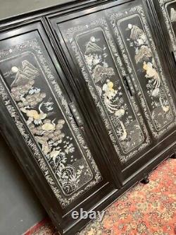 Large Chinese Wardrobe / Oriental Four Door Wardrobe / Chinoiserie Wardrobe