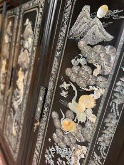 Large Chinese Wardrobe / Oriental Four Door Wardrobe / Chinoiserie Wardrobe