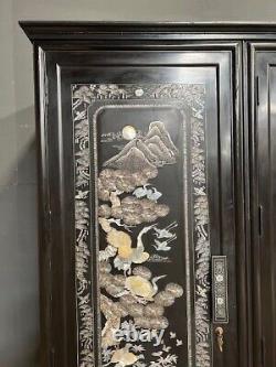 Large Chinese Wardrobe / Oriental Four Door Wardrobe / Chinoiserie Wardrobe