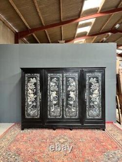 Large Chinese Wardrobe / Oriental Four Door Wardrobe / Chinoiserie Wardrobe